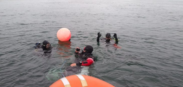 3 divers ready to descend